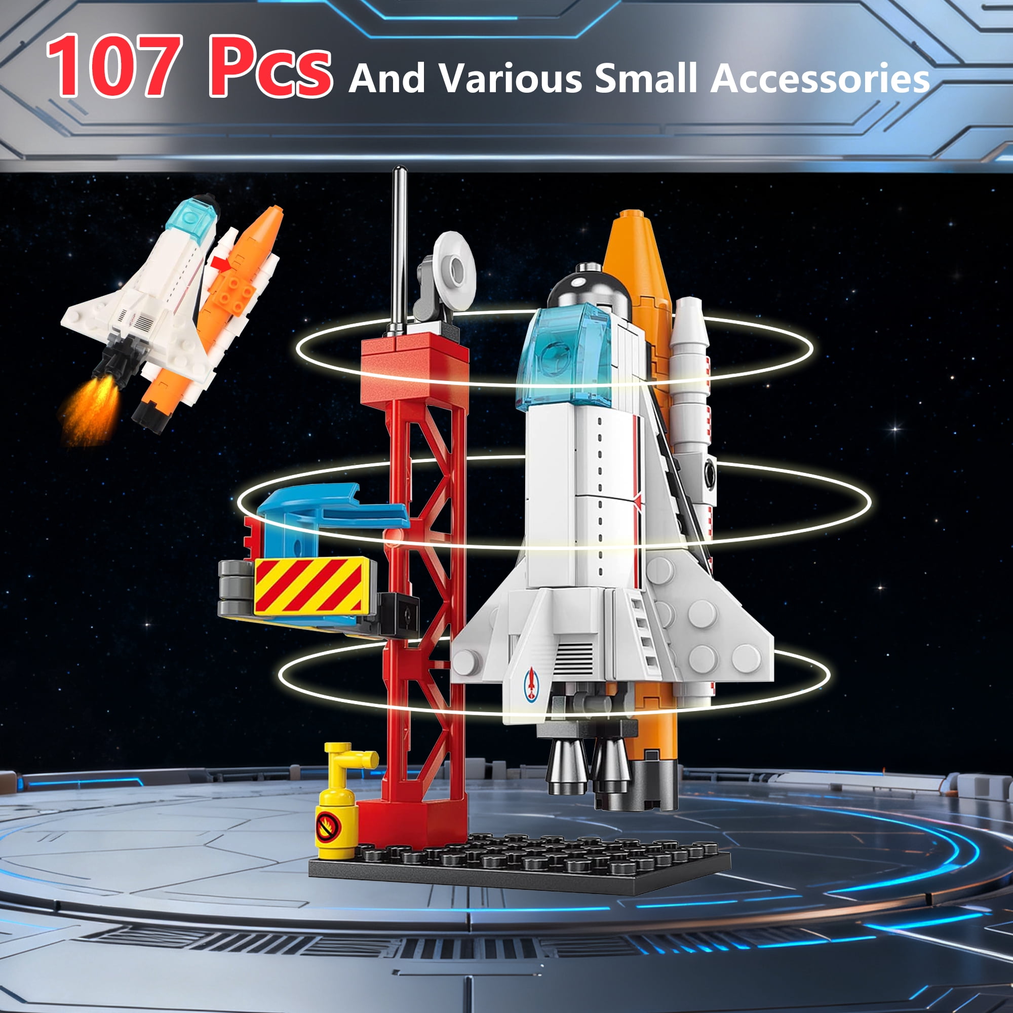 107PCS Space Exploration Shuttle Toys, Spaceship Fire Arrow Launch Center Toy Set Building Blocks Toys Kit Gifts for Age 6+ Boys Kids