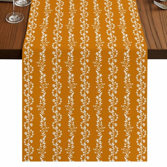 Table Runners 72 Inches Long Dress Scarves, Orange Spring Leaves Farmhouse Kitchen/Dining Table Runner, Coffee Tablerunners, Pastoral Botanical Striped Flowers 13x72 Inch
