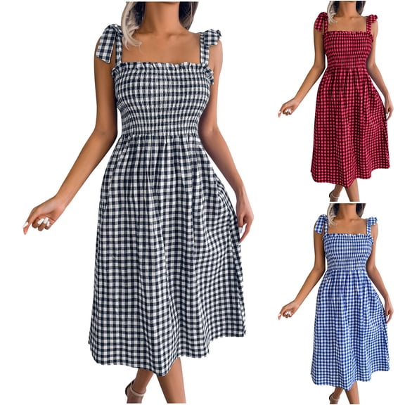 Ahuyic Womens Casual Dress,Womens Plus Size Dress,Womens Summer Casual Loose Sleevless Crew Neck Dress,Red,S