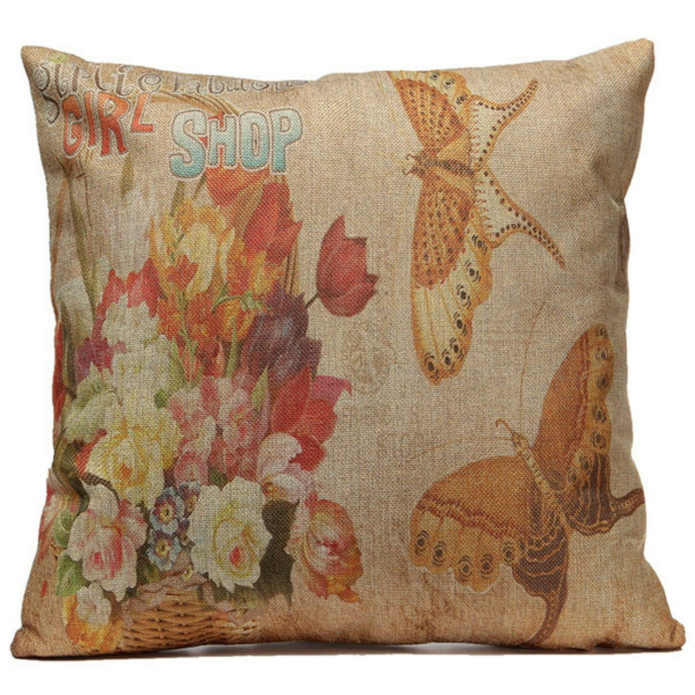 Decorative Throw Pillow Case Cushion Cover 17x17 inch Butterfly Linen