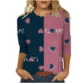 thumbnail image 3 of Horkkom Heart Shirts for Women 3/4 Length Sleeve Valentines Shirts Crewneck Heart Print Graphic Tees S, Gifts for Women, 3 of 6