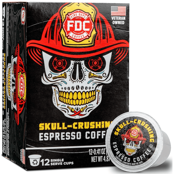 Fire Department Coffee Skull-Crushing Espresso Dark Roast Premium K-Cup Coffee Pods (12 Pack)