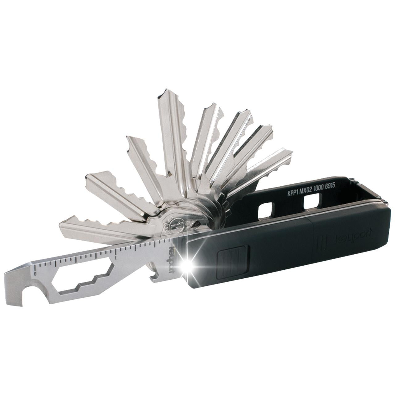 Black Smart Key Holder & Modular EDC Keychain Multitool Modern Swiss Army Key Chain with Built-in Lost & Found Keyport Pivot Key Organizer