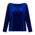 thumbnail image 4 of Lenpel Velvet Tops for Women Trendy Long Sleeve Boat Neck Vintage T Shirts Dressy Casual Blouses Loose Velour Tees(Blue,X-Large), 4 of 6