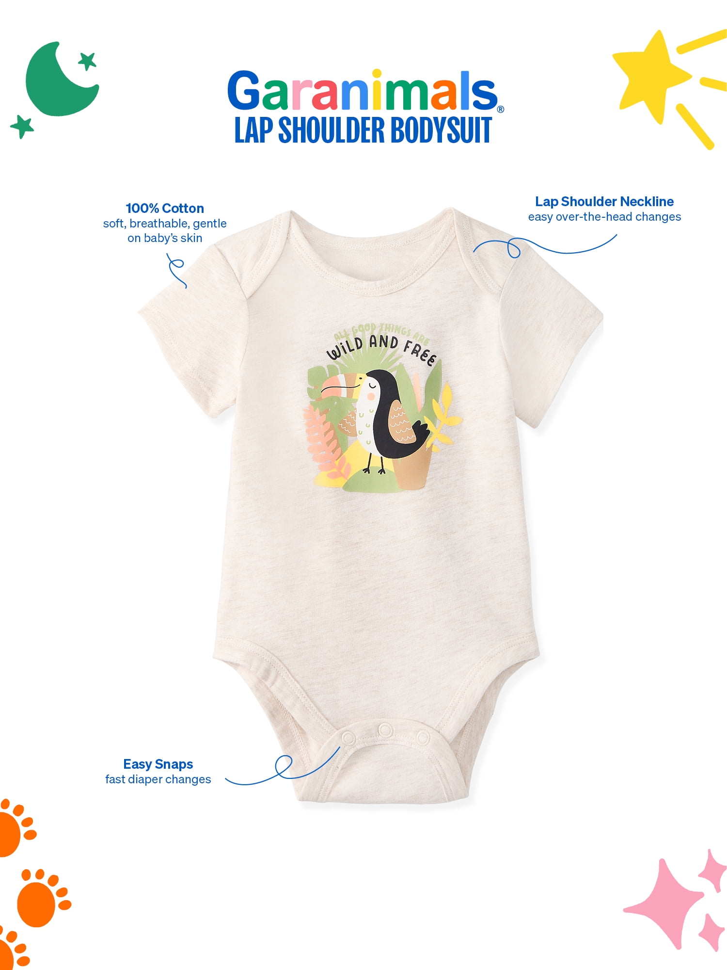 Garanimals Newborn & Baby Boy Cotton Lap-Shoulder Short-Sleeve Bodysuit, Sizes 0–24M