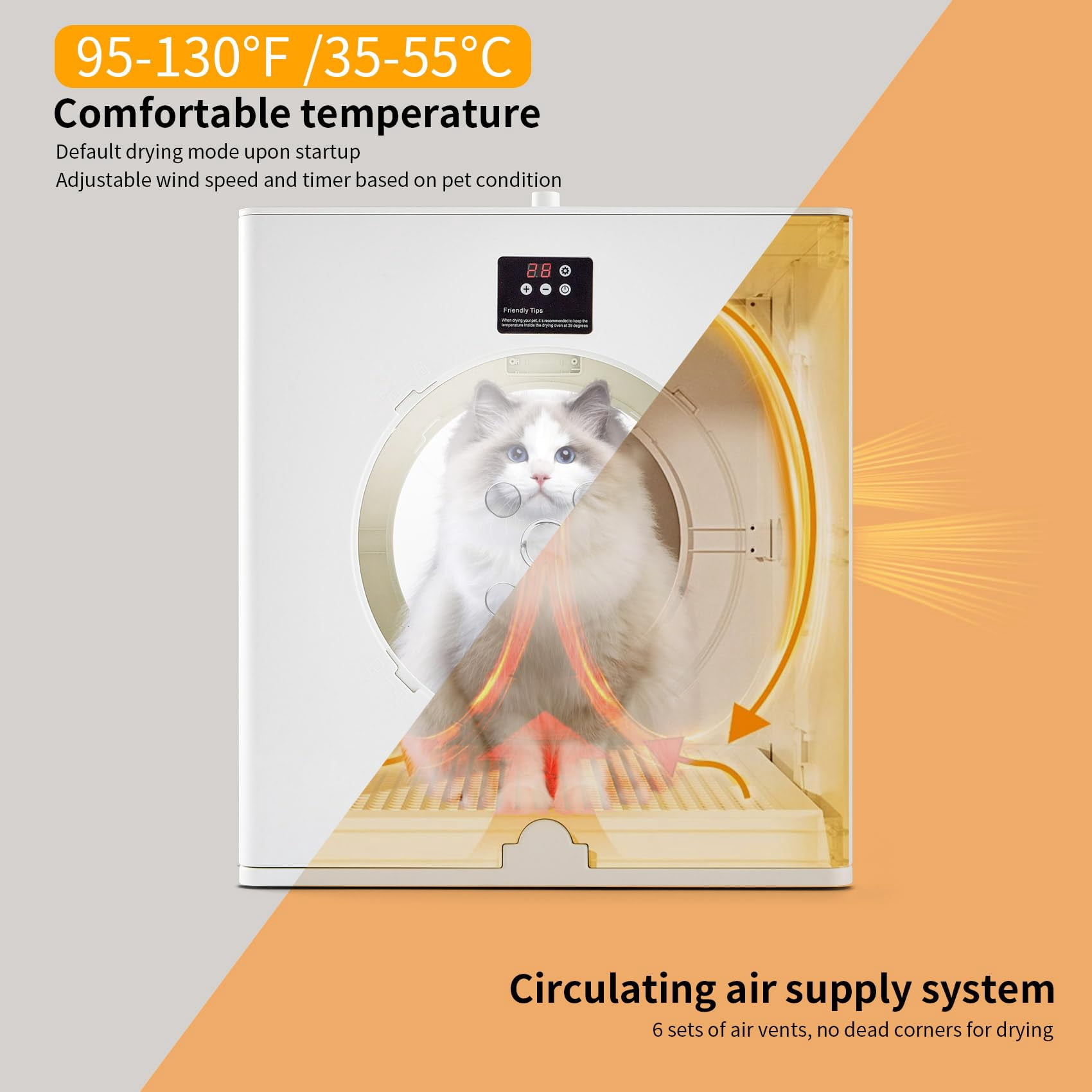 UNICOO® 88L Automatic Pet Collapsible Foldable Dryer Box with Smart Temperature Control, Adjustable Wind Speed, Fast Drying, Ultra Quiet, 360? Airflow, for Cats & Small Dogs