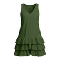 thumbnail image 6 of Women's Summer Dresses V Neck Sleeveless Linen Mini Dress with Tiered Ruffle Hem Going Out Party Outwear Dress Olive Green 2XL, 6 of 7