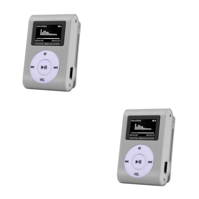 Methold Mini reproductor de MP3 con pantalla LCD, Clip de Metal portátil, interfaz de música de 3,5mm, pantalla de moda, accesorios Plata 2Conjunto
