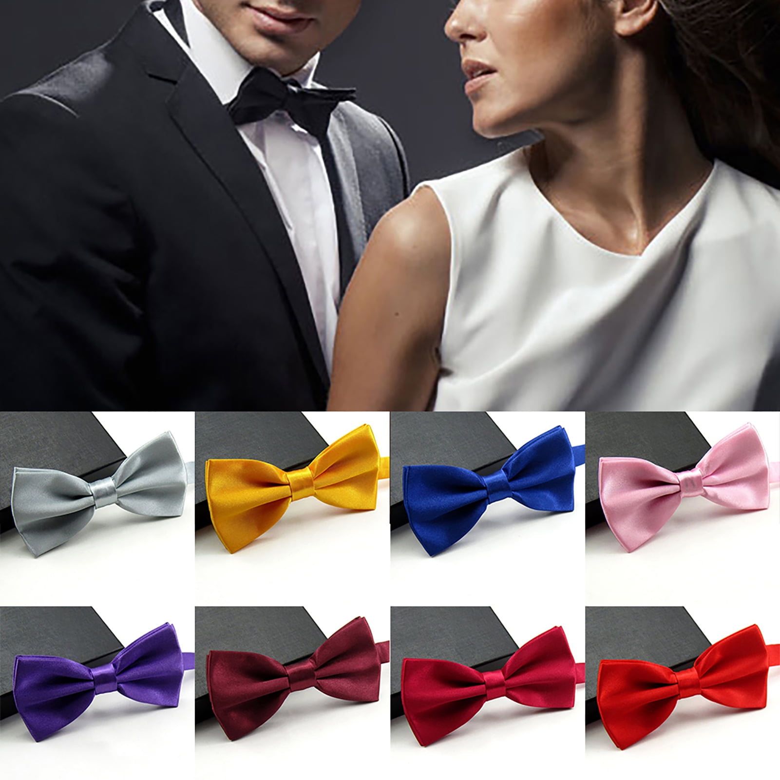 Transser Classic Solid Color Clip-on Adjustable Bow Tie for Mens Wedding Party Dress Necktie