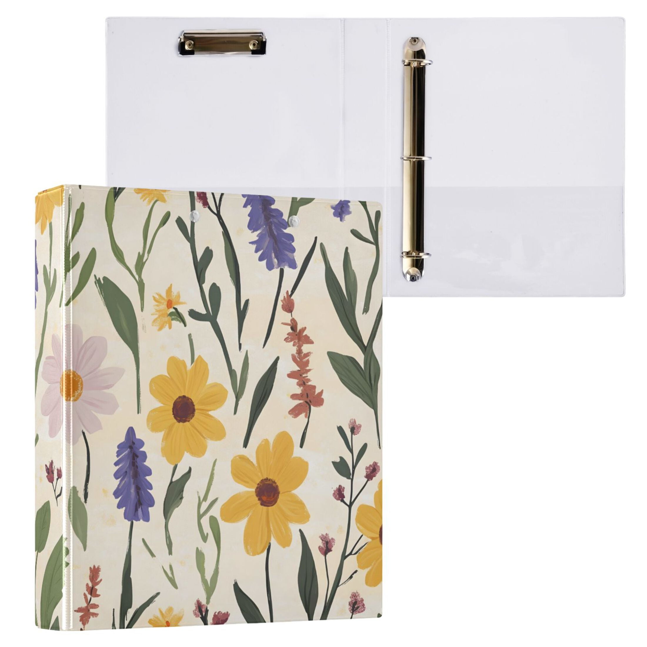 ALAZA Retro Floral-a5 Hardcover 3 Ring Binder 1.5" Round Rings Interior Pockets Binders Organizer 2 Pack