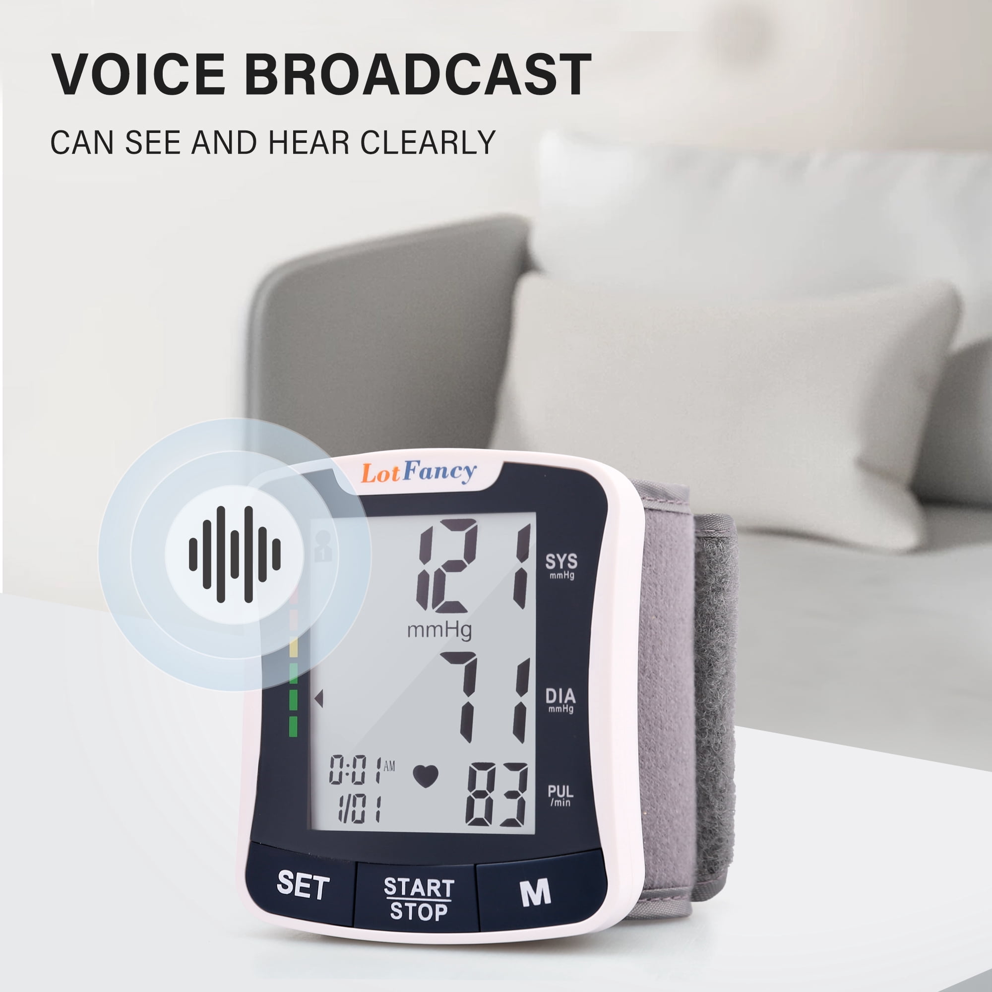 LotFancy Blood Pressure Monitor Wrist BP Cuff with Portable Case, Voice Broadcast