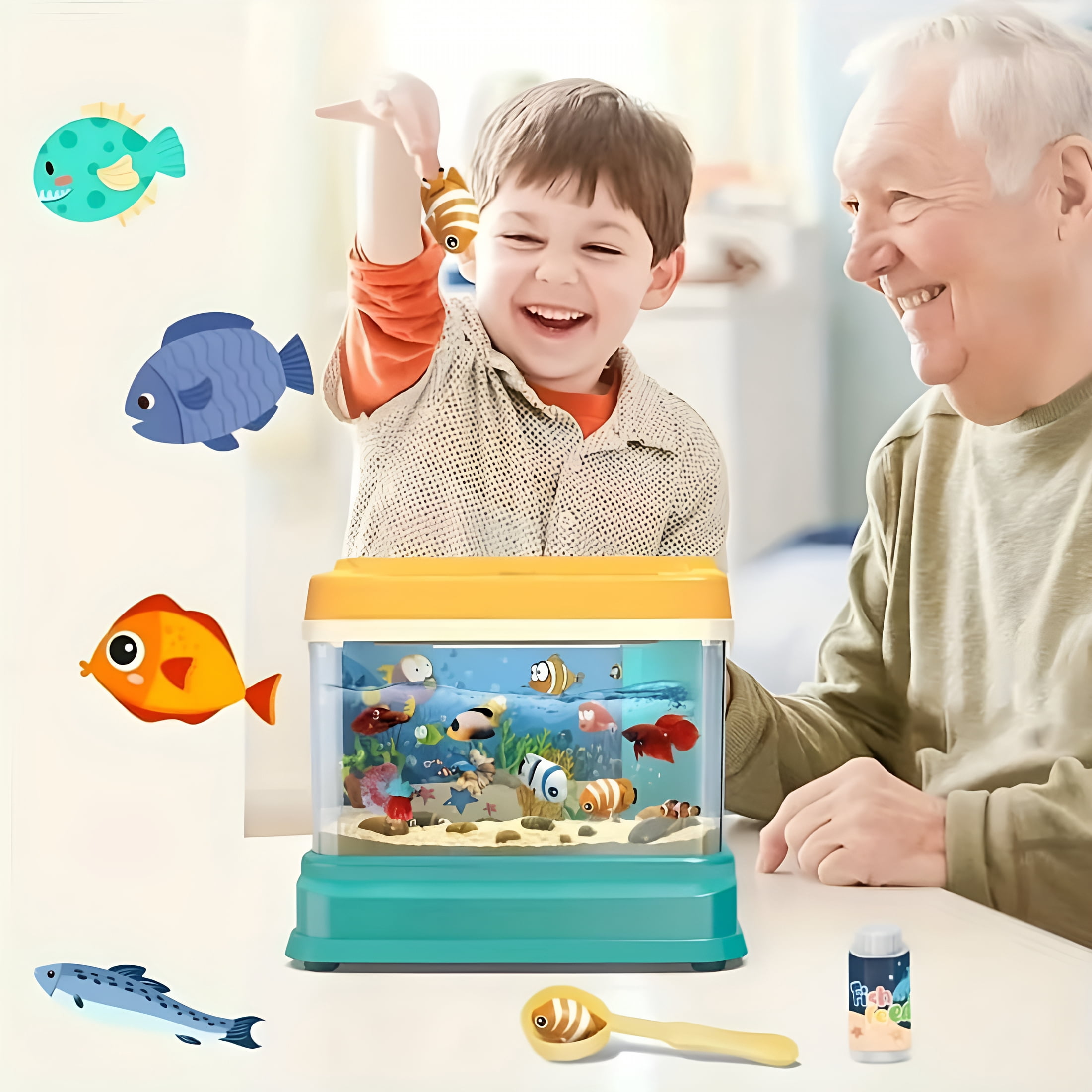 ACDANC Baby Aquarium Toy-Electric Fake Fish Tank Set with 2 Fishing Rods,Music&Led Lights for Toddlers-Perfect Gift for Boys&Girls