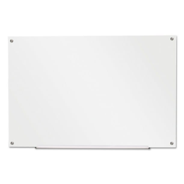 Universal Frameless Glass Marker Board, 36" x 24", White UNV43232