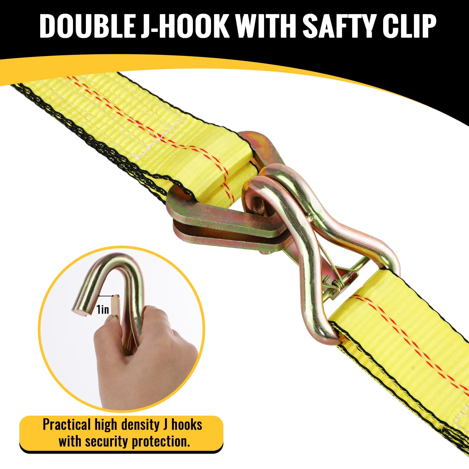 TLGREEN 4 Pack Wheel Straps + Axle Straps Kit for Trailers – 2” x 10’ Ratchet Straps with J Hooks & 36” Axle Straps, 10,000LB Break Strength, Non-Scratch Protection for Truck, SUV, ATV, UTV, Yellow