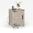 thumbnail image 2 of Accreate Farmhouse Nightstand with USB Charging Station, Rustic Bedside Table with Charging Station & Sliding Barn Door, 18" Modern Two-Tier Nightstand for Bedroom, Night Stand, 2 of 8
