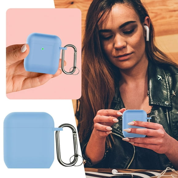 Case Silicone Protective Shockproof Earbuds Case Cover Skin With Keychain Kit Set Compatible for 1 & 2 (Sky Blue)