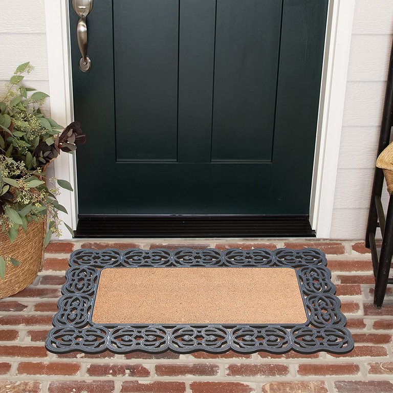 A1 Home Collections A1HOME200107-2-NW Handcrafted Sunburst Sturdy Well Made Double Doormat, Rubber and Coir, Beige/Black