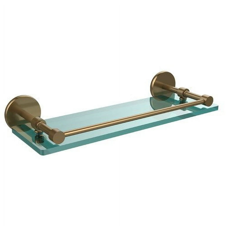 16-in Tempered Glass Shelf with Gallery Rail in Polished Brass