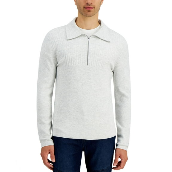 INC International Concepts Men’s Regular-Fit Ribbed 1/4-Zip Sweater, Gray Heather, Small