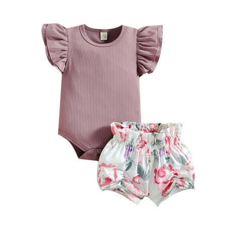 

GRNSHTS Newborn Infant Baby Girl Clothes Ruffle Romper Bodysuit Floral Shorts Summer Outfit 18-24 Months