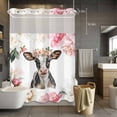 thumbnail image 5 of No Hook Pink Cow Shower Curtain with Snap in Liner Set, Watercolor Flowers Spring Floral Waterproof Fabric Bathroom Curtains with See Through Top Window, Hotel Style Modern 60 x 72 Inch, 5 of 9