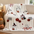 thumbnail image 4 of MYUNNIL Halloween Ghost Throw Blanket, 39 x 28 Inch Soft Comfact Ghost Pumpkin Maple Leaf Pattern Fleece Blanket, Fall Adorable Durable Decorative Cushion for Sofa Bedroom Office Supply, White, 4 of 7