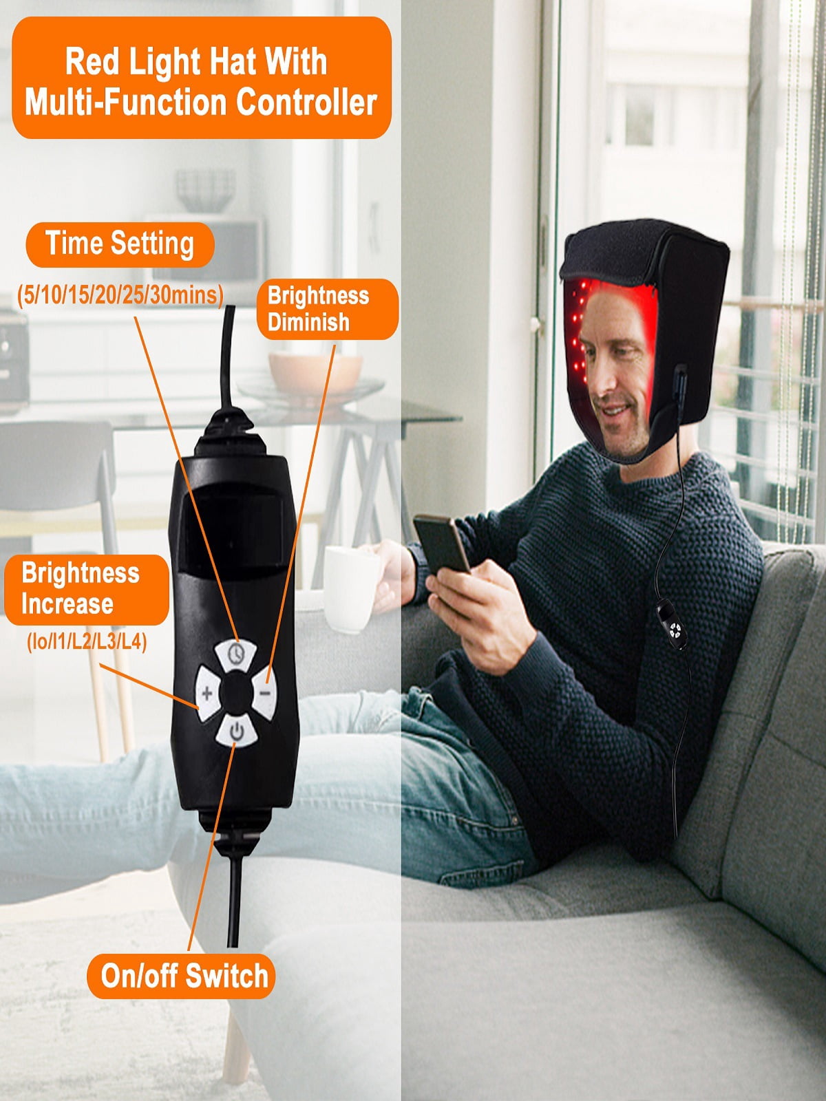 Red Light Wellness Cap for Scalp Care Support, Corded Hands-Free Device with Dual-Wavelength LEDs and Timed Sessions for Men and Women, Personal Care Accessory