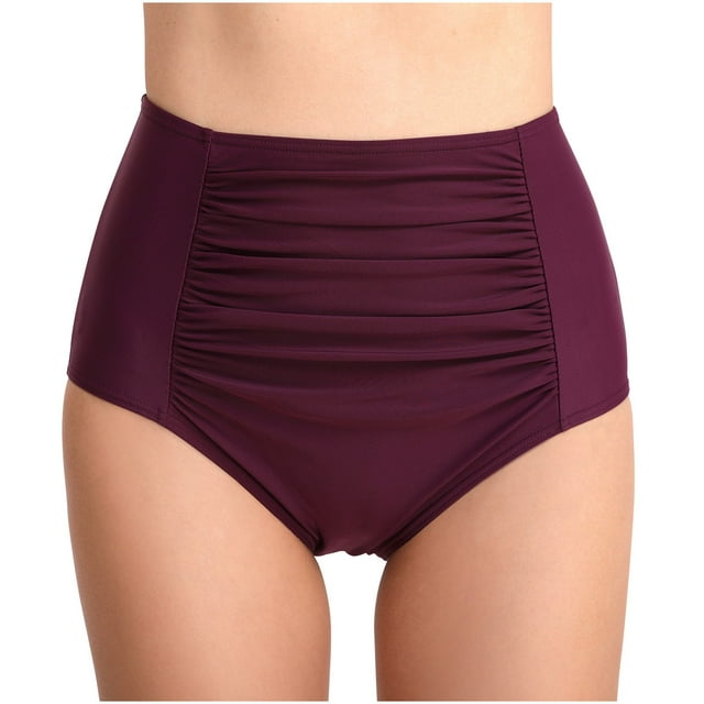 Bañador tipo short ajustado plisado de cintura alta para mujer.
