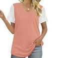 thumbnail image 7 of JGGSPWM Women's Lace Puff Sleeve V-Neck Dressy Casual Summer Trendy Tunic Tee Blouse Tops Pink S, 7 of 7