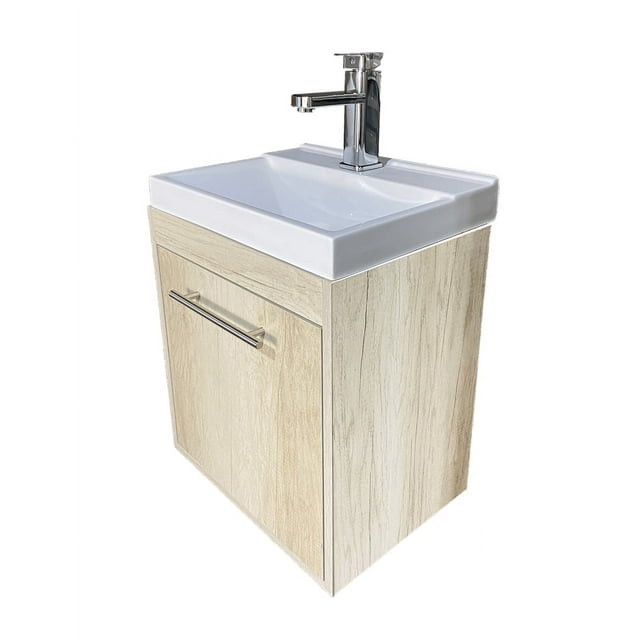 Gabinete Flotante para Baño DECOMOBIL con Llave Monomando y Lavamanos Encino Polar