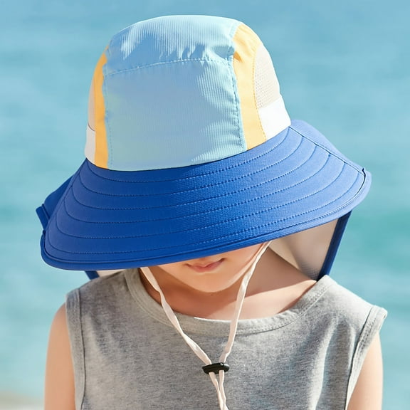 Delliss Kids Girls Summer Sun Hat with Neck Flap Mesh Bucket Cap with Wide Brim for Beach Fishing Hiking