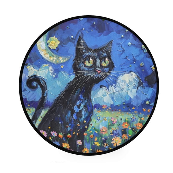 BZSMCE Round Decorative Floor Mat Moonlit Kitty Dreams Pattern 36.2IN