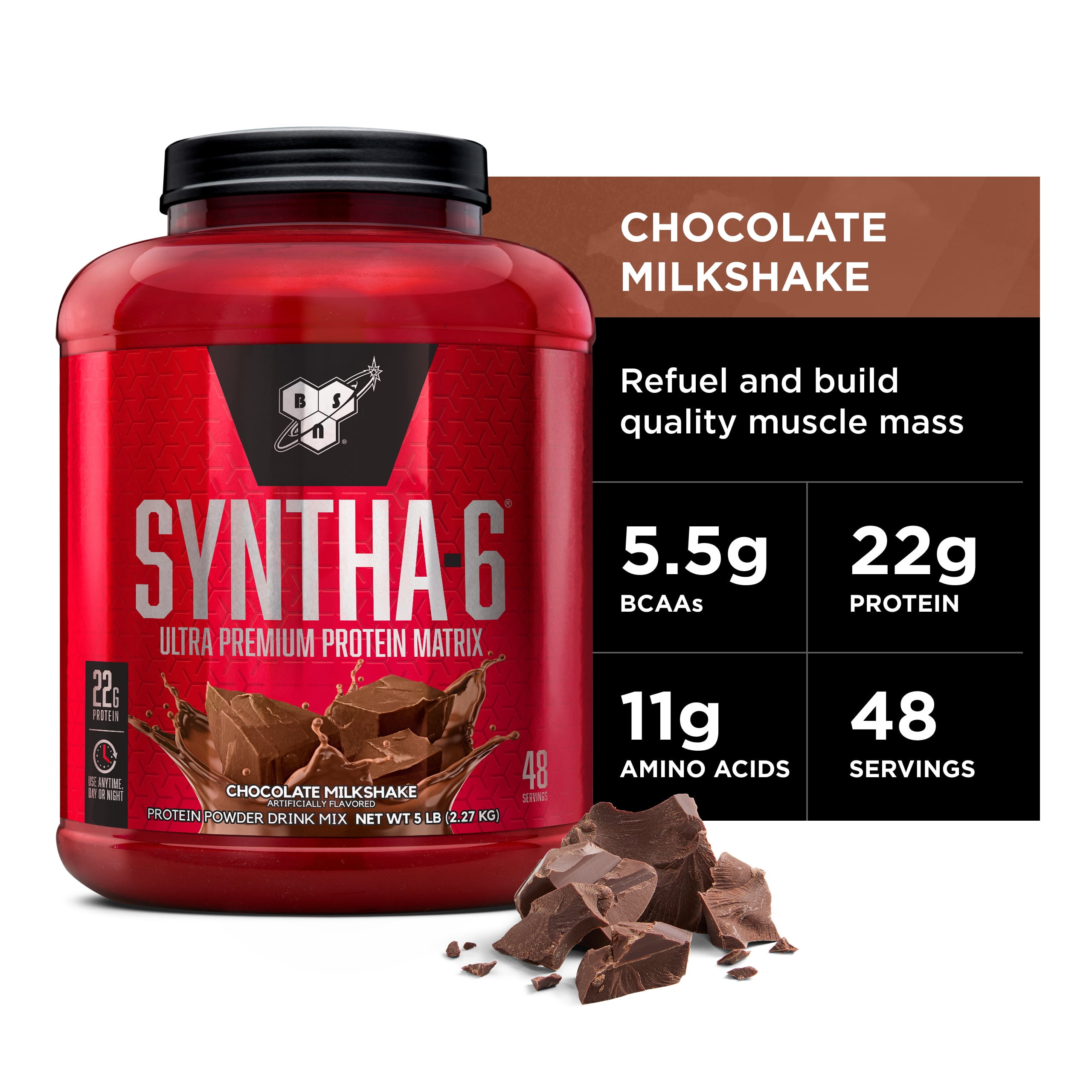 BSN Syntha 6 Whey Protein Powder, Chocolate Milkshake, 10 Lb