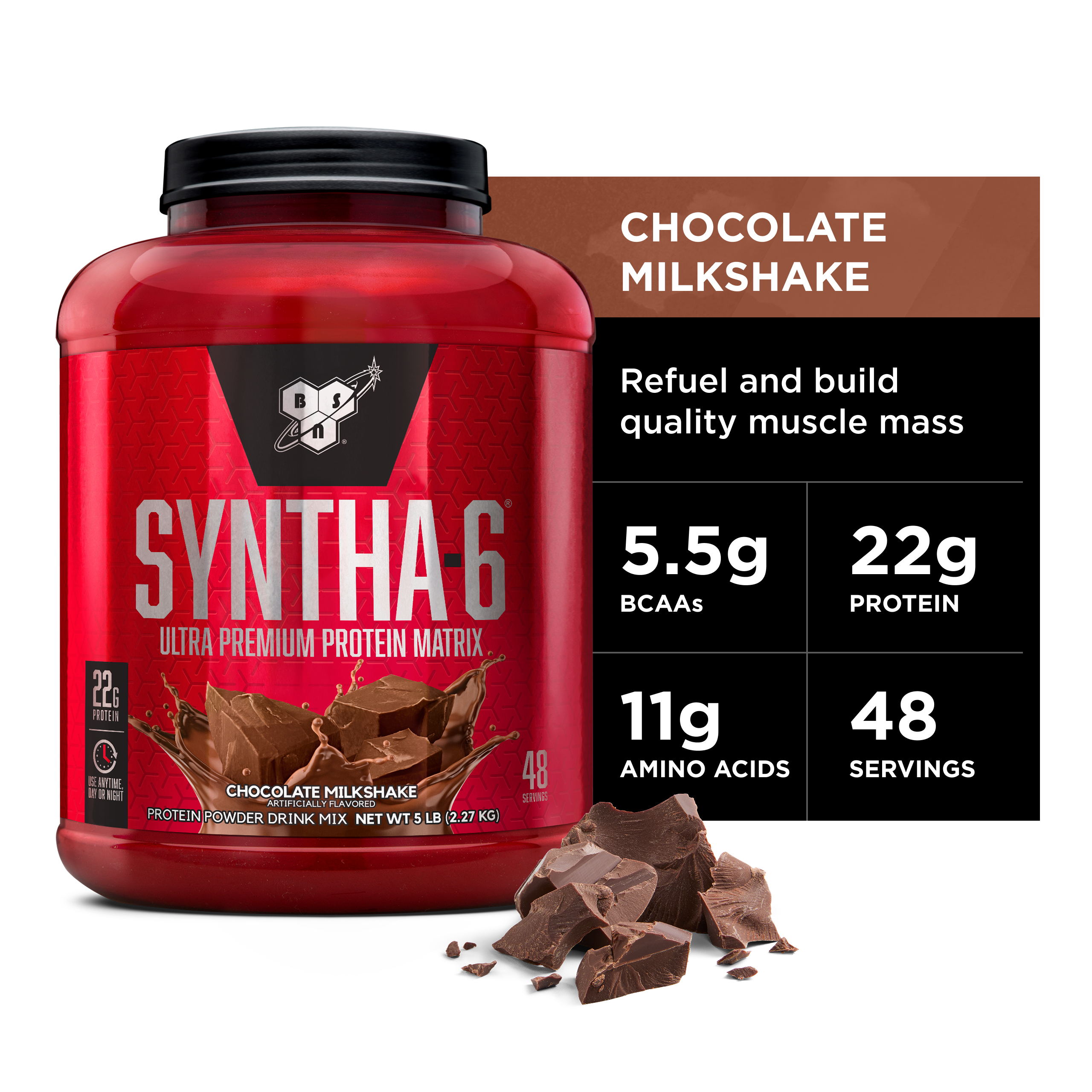 BSN SYNTHA-6 Whey Protein Powder with Micellar Casein, Milk Protein Isolate, Chocolate Milkshake, 48 Servings (Packaging May Vary)