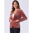 thumbnail image 3 of DARING DIVA Women's Office Coat Solid Shawl Collar Button Velvet Blazer S Red Brown, 3 of 4