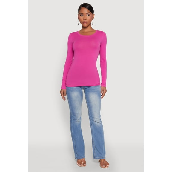 Womens Basic Long Sleeve Crew Neck T Shirt