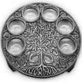 thumbnail image 3 of Zion Judaica Artistic Vintage Looking Passover Seder Plate Engraved Tree of Life Pomegranates Design Includes 6 Glass Plates for Symbolic Seder Foods - 12.5" Metal Pesach Plate Passover Decorations, 3 of 5