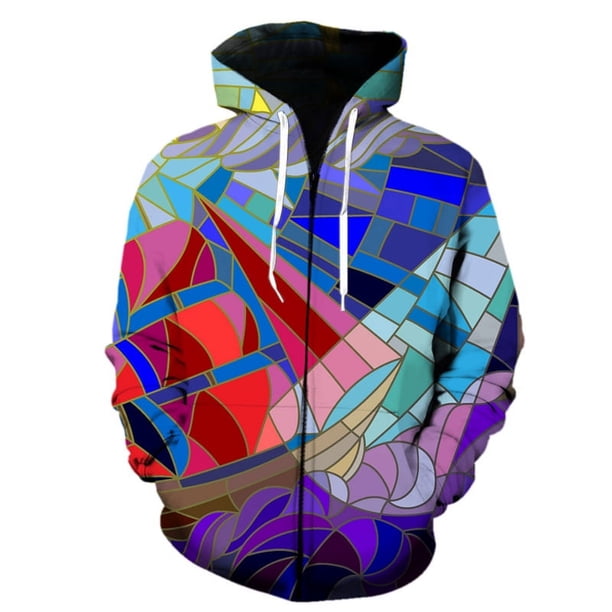 Sudadera con capucha y cremallera con estampado artístico 3D para hombre y niño, jersey con estampado geométrico abstracto, estilo Harajuku, de manga larga