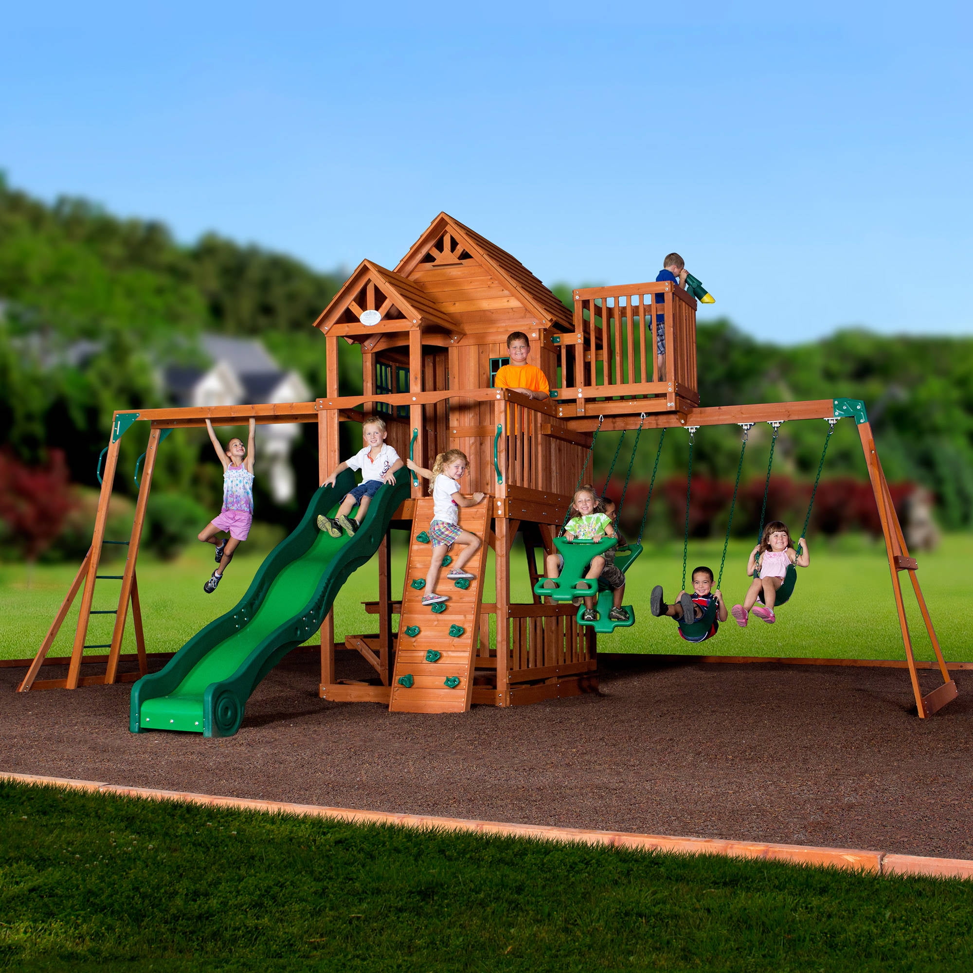 Backyard Discovery Skyfort Ii Wooden Cedar Swing Set Walmartcom Walmart Com