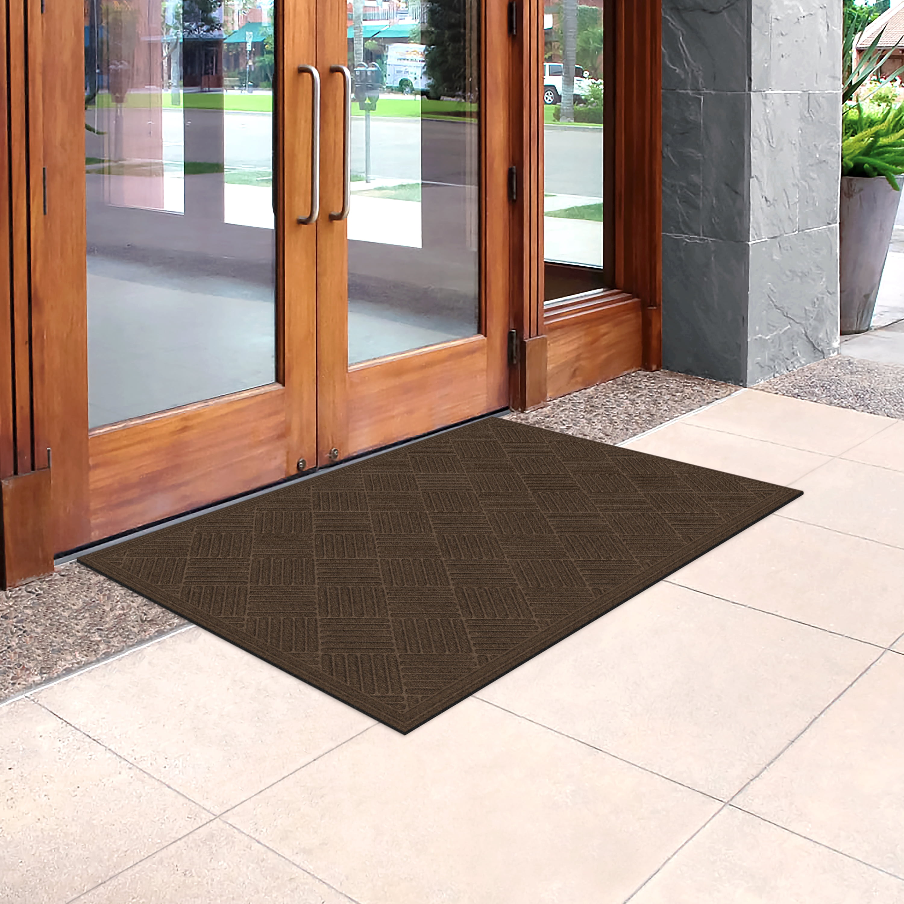 Mainstays Crosshatch Polyester and Rubber-Backed Doormat, 3 ft x 5 ft, Walnut