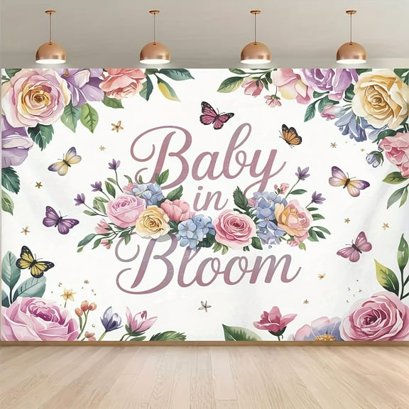 Baby in Bloom Backdrop for Girls Watercolor Pink Purple Blue Yellow Roses Baby Shower Photography Background Colorful Butterfly Floral Baby Shower Party Decorations Banner Photo Booth Props