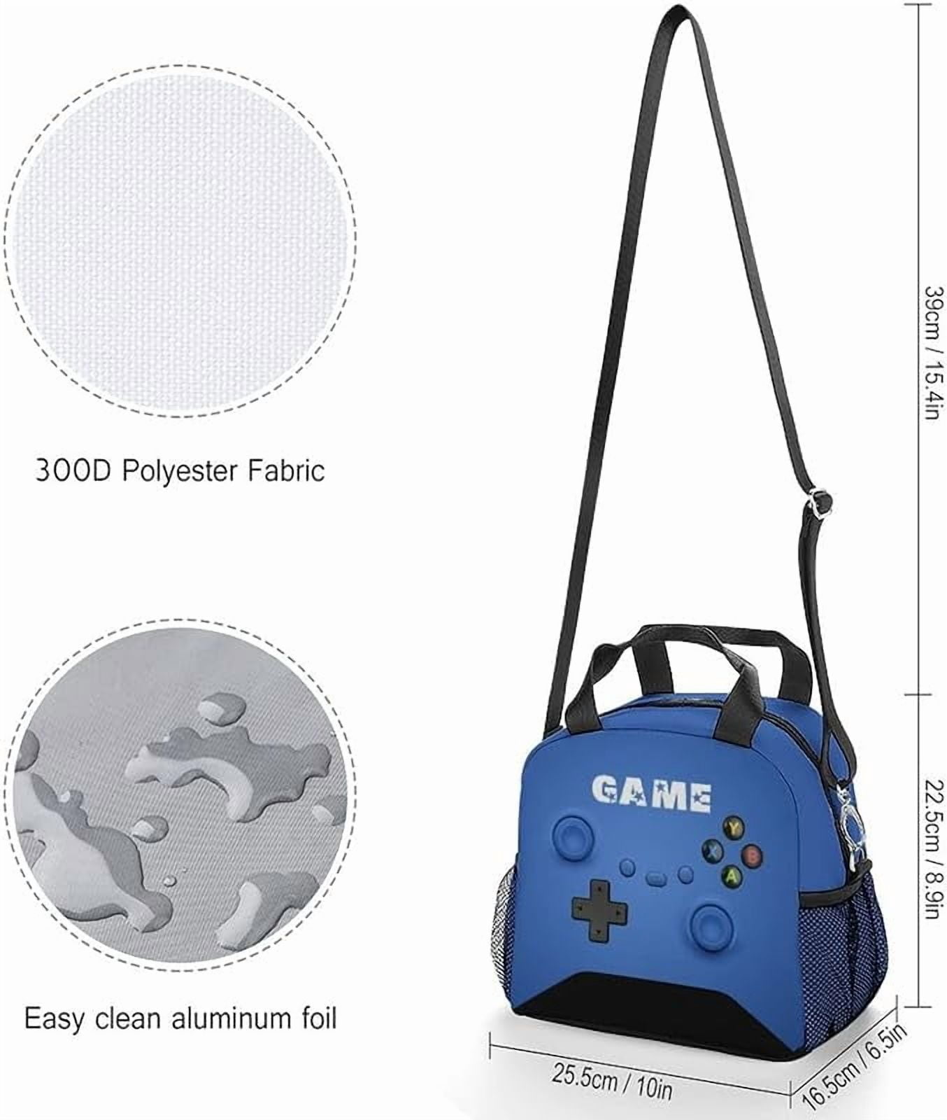 Game Lunch Bag for Gamer, Insulated Video Game Lunch Box for Work Office Travel Picnic Hiking Beach, Waterproof Leakproof Portable Fits Most Bento Boxes