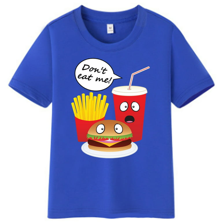 Don\'t Eat Me! Men Cotton Suit Kid Tees Fries Graphics Food Printed T-Shirt Crew Short for Family Coke Boy Fast Adult Women Sleeve Neck Girl Hamburger Cartoon