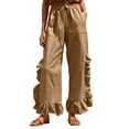 thumbnail image 2 of Bloomae Wide Leg Boho Pants Women Casual Drawstring Elastic High Waisted Flowy Ruffled Hem Palazzo Pants Trendy Beach Vacation Lounge Trousers with Pockets, 2 of 9