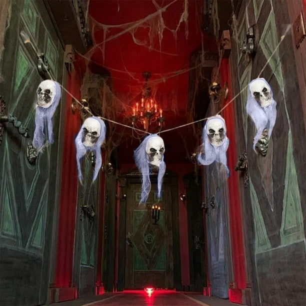 Decoración Halloween Fantasmas Colgantes - 3 Piezas Con Ojos Brillantes Y Pelo Largo - Para Casa Embrujada Y Fiestas