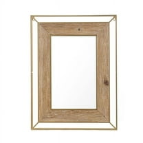 LuxenHome Rustic Wood with Gold Metal Open Frame 31.89" H x 24.02" Rectangular Wall Mirror, Accent and Vanity