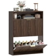 thumbnail image 1 of HOMCOM Armoire à Chaussures avec 2 Tiroirs Basculants et Tablette Supérieure, Café, 1 of 10