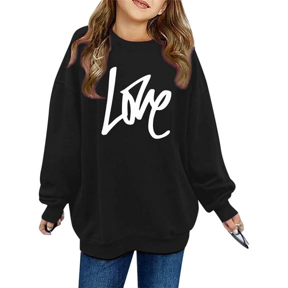 SGMVNU Baby Toddler Cute Graphic Crewneck Sweatshirt 3-4 Years Girl's Long Sleeve Drop Shoulder Pullover Shirt Fashion Fall Tops Black