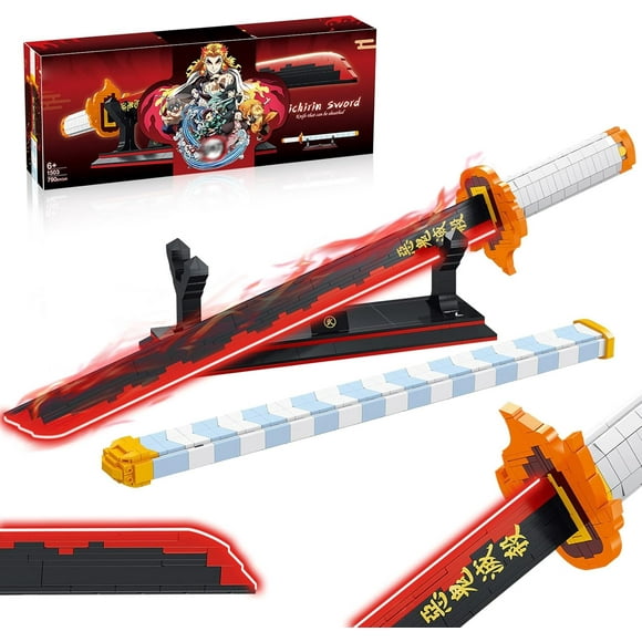 ERDS-Demon Slayer Sword Building Set, 27in Rengoku Kyoujurou Sword Building Block with Scabbard and Stand, Cosplay Anime Sword Set for Adults and Kids 8+ (790 Pieces)