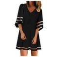 thumbnail image 2 of OUSITAID Femmes Casual Col Rond Maille Patchwork Manches Évasées 3/4 une-Ligne Robe Tunique, 2 of 6